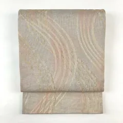 たんす屋 TANSU-YA 中古 リユース帯 夏袋帯 ピンクゴールド グレー セミフォーマル 織り 紗 流線 絹 六通 未洗い MS4696