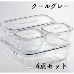 新品 iwaki イワキ 耐熱ガラス 保存容器 システムセット・ミニ 4点セット クールグレー L(1.2L)×1個、M(500ml)×1個、SS(200ml)×2個 食洗機 電子レンジ オーブン