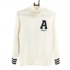 【美品】アディダス タートルネックセーター 白×ネイビー 袖口ボーダー レディース M/M ゴルフウェア adidas