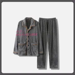 パジャマ メンズ 厚手 上下セット あったか ルームウェア もこもこ 部屋着 冬 お揃い ケーブル柄 秋 前開き セットアップ 寝巻き ふわふわ  ant4y411868