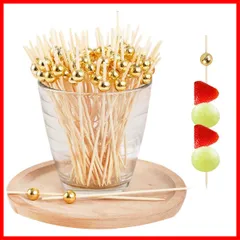 【人気商品】カクテルピン フルーツピック 使い捨て 爪楊枝 ゴールドビーズ 果物 竹 オードブルピン ピンチョス ピック おしゃれ ケーキトッパー カクテル 約190本入り 飾り 自宅用 カクテルピック 業務用 (ゴールドビーズ)