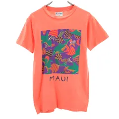 ICANTOO 90s USA製 オールド 魚 プリント 半袖 Tシャツ S サーモンピンク メンズ 古着