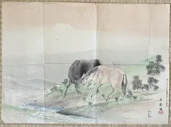 木版画 大判「扶桑新聞」付録 明治27年 富士山 馬 46×32cm ☆浮世絵 錦絵 S13y