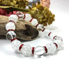 クラック水晶&水晶 パワーストーン ブレスレット 天然石 12mm  （レッド）メンズ・レディース　男性 [j]・女性　数珠ブレス　開運 [j]