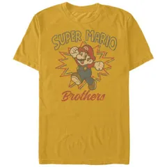 【送料無料】 ライセンス キャラクター メンズ Tシャツ トップス Men's Super Mario Brothers Retro Draw Graphic Tee Gold