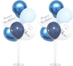 La Kissa バルーンスタンド 風船セット バースデー 誕生日 飾り 床用 ホルダー 男の子 女の子 くすみ メタル MIX 2セット(ブルーMIX,  2台+風船（誕生日）)