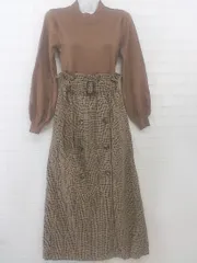 ◇ ◎ archives ニット 切替 チェック 長袖 ロング ワンピース サイズM ブラウン ベージュ系 ダークブラウン レディース P  【中古】 【1209010000300】