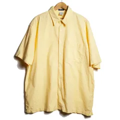 00's オールドネイビー リネン×コットン ボックスシャツ 半袖 (L) 黄色 無地 2005年製 00年代 旧タグ オールド GAP ギャップ OLD NAVY Y2K　アメリカ古着 USED  ビンテージ ヴィンテージ
