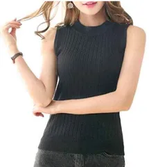 [ネクストグランツ] ノースリーブ ニット レディース タートルネック カワイイ オシャレ かっこいい カッコいい トップス シンプル 無地 薄手 クルーネック タンク ワンマイルウェア 春ニット バレンタイン 卒業 入学 [ブラック] [Free Size]