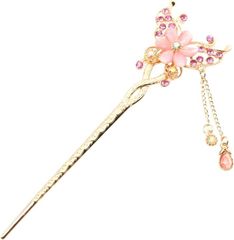 Miaomyao Kanzashi 한 개 머리 장식 일본식 유카타 기모노 골동품 꽃 핑크 골드 헤어 액세서리 (핑크, 원 사이즈)
