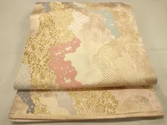 平和屋着物◎全通柄　本袋帯　道長流水花菱文　金糸　引箔　正絹　逸品　DAAX0554jm