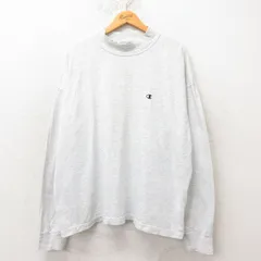 XL/古着 チャンピオン Champion 長袖 ビンテージ Tシャツ メンズ 90s ワンポイントロゴ 大きいサイズ モックネック ハイネック グレー 霜降