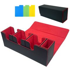 デッキケース トレカケース ストレージボックス 3つの独立したデッキ ダメカン ダイス収納 持ち運び 保管 カードケース 300枚収納 仕切り板 付き マグネット式 PUレザー トレーディングカード