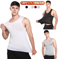 接触冷感 タンクトップ メンズ ンナーシャツ Vネック 肌着 3枚組 速乾 通気 シームレス トップス ノースリーブ ひんやり 涼しい 吸汗速乾 春夏 夏用 アンダーウエア ビジネス カジュアル レイ#goudoudou7777