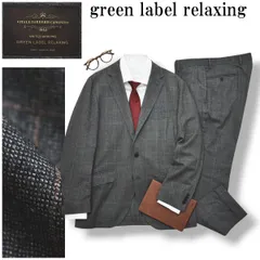 グリーンレーベルリラキシング green label relaxing カノニコ Vitale Barberis Canonico ウィンドウペンチェック シングル 段返り3B スーツ セットアップ 上下 通年 46 グレー メンズ