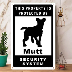 雑貨【Mutt/雑種犬】  Dog ドッグ  犬    メタルポスタ―　Security  セキュリティー 警告  ヤードサイン メタルプレート  ブリキ看板  -154