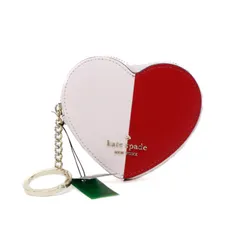 ケイトスペード Kate Spade コインケース レザー バイカラー ハート型 KA515 マルチケース ラウンドファスナー ポーチ 小銭入れ 小物入れ キーホルダー チャーム レディース レッド / ピンク 美品 中古 mbe25008