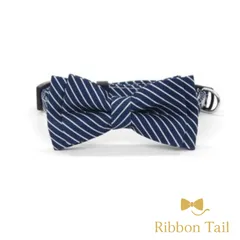 首輪 猫 リボン ストライプ 紺色 蝶ネクタイ 3色展開 赤 白  S M L サイズ プレゼント 上品 かわいい おしゃれ 安全バックル セーフティーバックル  RNB107