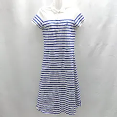 ◇ ⊂ POLO RALPH LAUREN ボーダー柄 ロゴ刺繍 半袖 ロング ポロワンピース サイズSP ホワイト ブルー レディース E  【1502030005516】