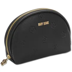 (マリークワント) MARY QUANT シンプルエンボスデイジーラウンド ポーチ 小物入れ デイジー 花 花柄 フラワー ベージュ ブラック エンボス加工 ロゴ コンパクト ぷっくり 化粧 メイク コスメ (ブラック) 