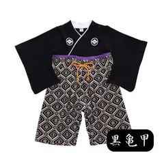 黒亀甲 ベビー服 和装 袴 ロンパース 縞 亀甲 記念撮影 フォーマル 着物 子供服 男の子 七五三 端午の節句 お食い初め お宮参り 70cm 80cm 90cm 100cm