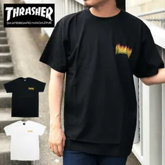 スラッシャー THRASHER Ｔシャツ ブランド メンズ レディース FLAME OVERLAY フレームオーバレイ 半袖 ロゴ ブラック ホワイト LOGO TEE トップス