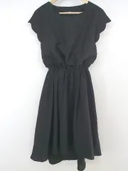 ◇ Fabulous Angela スカラップ ウエストゴム フレンチスリーブ 膝下丈 ワンピース サイズF ブラック レディース P  【中古】 【1209300010033】