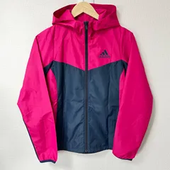 (^w^)b adidas アディダス ジップアップパーカー フーディ ウインドブレーカー ロゴプリント 薄手 ライトアウター スポーツ トレーニングウェア 運動 ジム ピンク×ネイビー 紺 レディース サイズM