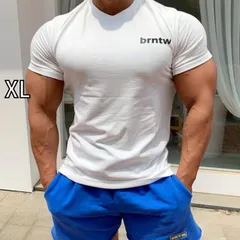 [XL]メンズ ファッション 服 男性用 オシャレ シンプル 大人 かっこいい 大きいサイズ ストリート 紳士服 筋トレ スリム スポーツ T シャツ ストレッチコットン 通気性 トレーニング 服 無地 トップス フィットネス 半袖