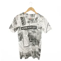 アルマーニエクスチェンジ A/X ARMANI EXCHANGE Tシャツ Vネック 半袖 ストレッチ ロゴ 総柄 S 白 ホワイト /AO12 ■GY18