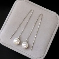 104P【高品質✨】8mm　パール　中玉　一粒真珠　チェーン　アメリカン　ピアス