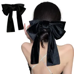 [LIMSE] ベロア ビッグ リボン バレッタクリップ 髪飾り ウェディング ヘッドドレス ヘアアクセサリー 髪飾り 婚式 和装 卒業式 蝶結び 髪留め 人気 成人式髪飾 (ブラック) 