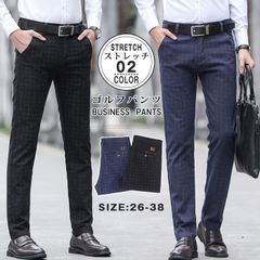 ゴルフパンツ メンズ ビジネスパンツ スキニーパンツ スラックス チェック柄 ストレッチ ビジネス スリム 通勤 男性用 紳士用 大きいサイズ xzdsufi