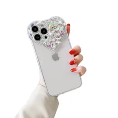 CrazyLemon 適用 iPhone 15 ケース クリア かわいい おしゃれ ハート型 キラキラ グリッター ラインストーン デザイン カメラ レンズ 保護 カバー アイフォン15 ケース シリコーン ソフト TPU 薄型 透明 軽量 レディース 女 0