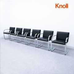 【展示品】Knoll ノル Brno Arm Chair Flat Bar  ブルーノ アーム チェア フラットバー ダイニング 6脚セット レザー ブラック ミース・ファン・デル・ローエ 定価325万