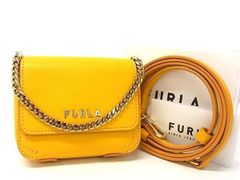 ■新品同様■ FURLA フルラ レザー 2WAY クロスボディ ミニバッグ ハンドバッグ ショルダーバッグ 斜め掛け レディース イエロー系 AY5227