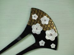 シェル梅と麻の葉★バチ簪 #W007