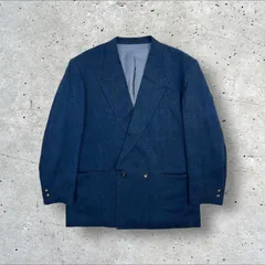 80s 90s ヴィンテージ LANVIN PARIS インディゴ デニム風 ダブルブレスト テーラードジャケット ブレザー 52-37