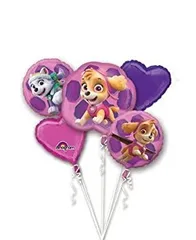 Paw Patrol Girls Pup Skye and Everest Foil Balloons Birthday Party Supplies (5 Piece Bouquet)