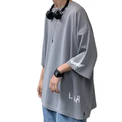 L_グレー [ビーエヌワン セレクト] 夏服 メンズ tシャツ 英字 ロゴ クルーネック カットソー ゆったり 大きいサイズ 半袖 七分袖 ビッグT Tシャツ ティーシャツ トップス シャツ インナー 無地 春 夏 秋 春夏 服 大人 ルームウェア ファッショ