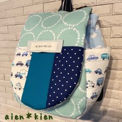 名入れ無料＊ベビーリュックサークル柄&車柄パッチワーク＊男の子のお祝いに♪