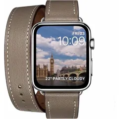 Apple Watch バンド アップルウォッチ バンド(42/44/45/49mm, 二重巻き型 キャメルブラウン+シルバーバックル)