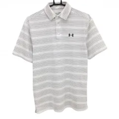 【美品】アンダーアーマー 半袖ポロシャツ 白×グレー ボーダー 胸元ロゴ メンズ MD/M/M ゴルフウェア UNDER ARMOUR