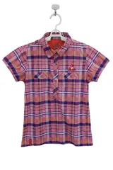 【美品】le coq sportif(ルコックスポルティフ) ポロシャツ ピンク系チェック レディース M ゴルフ用品 2505-0370 中古