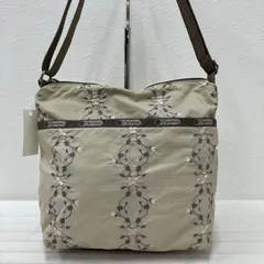 5201　LeSportsac　レスポートサック　ショルダーバッグ　 斜めがけ　ベージュ系　花柄　刺繍　ナイロン　軽量　 レディース