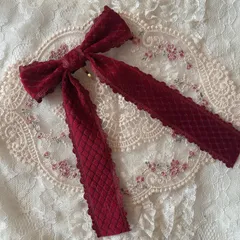 ❤️189ダイヤ柄ベロアフリルリボンポニーフック❤️ボルドー