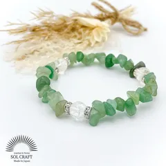5月誕生石 アベンチュリン さざれ石 三粒クラック水晶 天然石 ブレスレット インド翡翠 ヒスイ 緑 グリーン 恋愛運 金運 勝負運 仕事運 健康 厄除け 浄化 魔除け お守り 集中力 直感力 天然石 パワーストーン レディース メンズ ユニセックス  新品