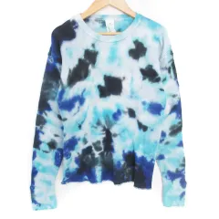 B&Y ユナイテッドアローズ BEAUTY&YOUTH ビューティー&ユース × インデラ INDERA Tシャツ カットソー ワッフル 長袖 クルーネック 総柄 マルチカラー S 紺 水色 ネイビー ライトブルー /FF35