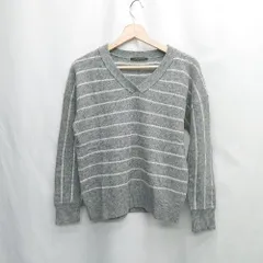 ◇ ⊇ BARNYARDSTORM Vネック ストライプ柄 ハイゲージ 長袖 ニット セーター サイズ0 グレー ホワイト レディース E  【1505220000339】