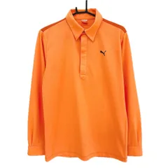 ★特価★【美品】プーマ 長袖ポロシャツ オレンジ×白 ピンドット ハーフジップ 胸刺しゅう  メンズ L ゴルフウェア PUMA